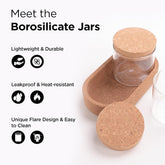 Heart Home Borosilicate Jars with Cork Lids and A Cork Tray for Kitchen | Pack of 2 | 270ml | Airtight Glass Containers with Lid | Kitchen Containers Set | Multipurpose | Transparent